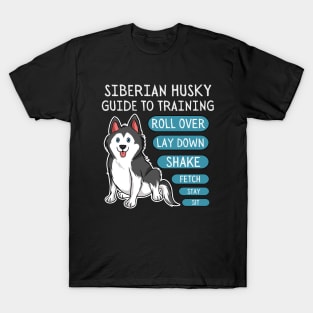 siberian husky guide to training-black and white husky dog T-Shirt